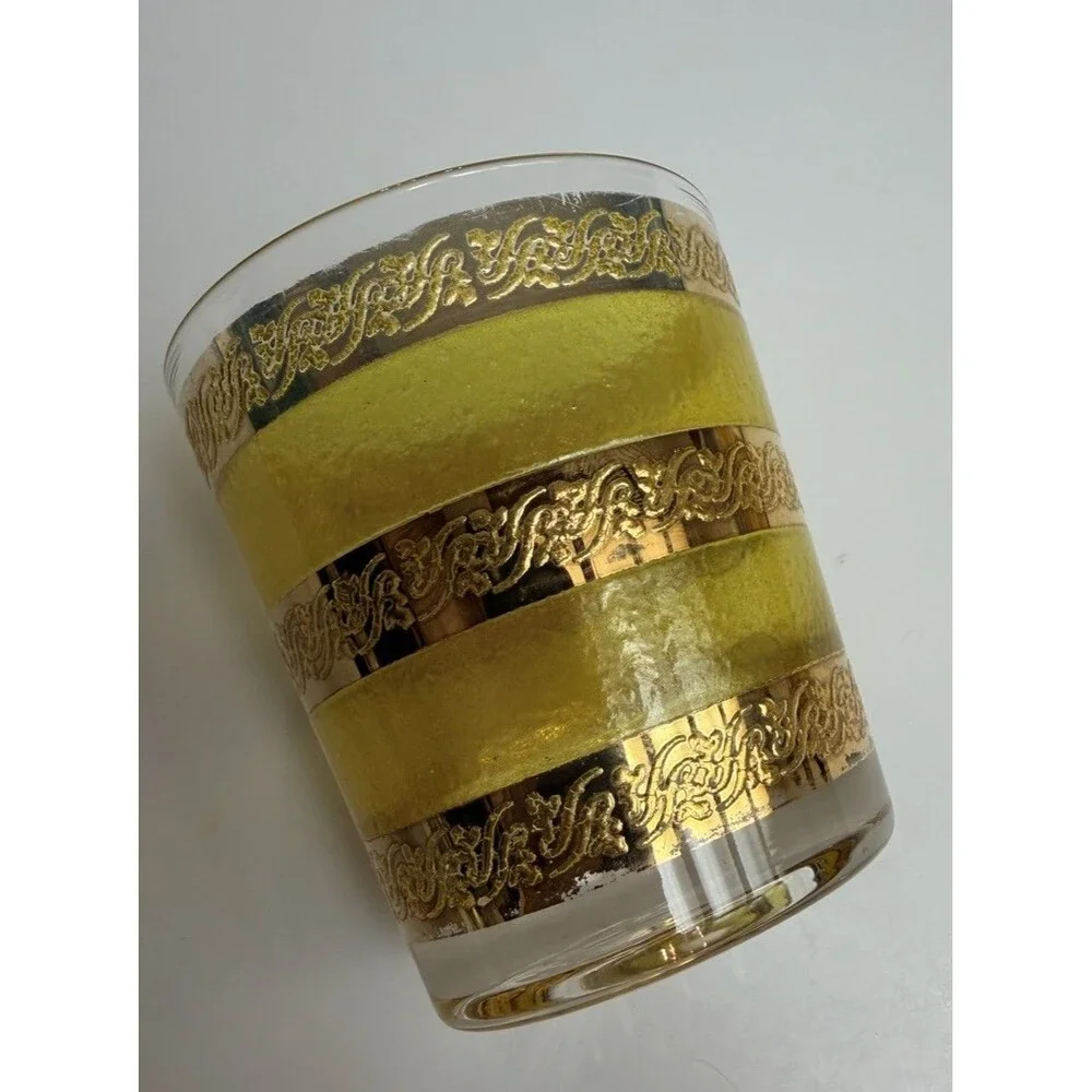 Vtg Culver Starlyte Glasses Yellow & 22K Gold Barware Rocks Tumblers Set Of 3